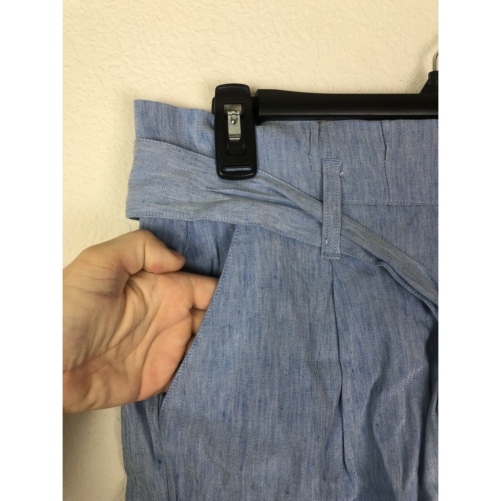 INC Women Shorts Linen Midi Paperbag Tie Waist Chambray Sz Medium M Blue - Picture 3 of 9